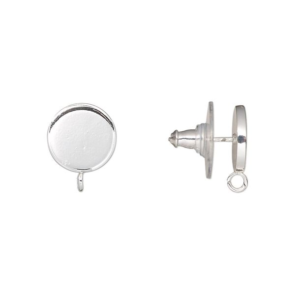 Earstud 1pkg4 silver-plated, 10mm round / open loop / comfort clutch earnuts, stainless steel / steel 2 pair image number 0