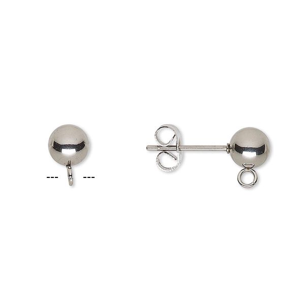Earstud, stainless steel, 6mm ball with open loop. Sold per pkg of 50 pairs. image number 0