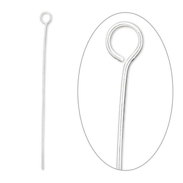 Eye pin, silver-plated brass, 1-1/2 inches, 24 gauge. Sold per pkg of 100. image number 0
