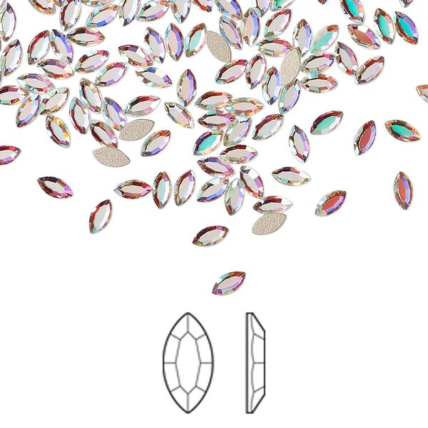Flat back 12pk crystal AB foil back, Preciosa MAXIMA Czech crystal rhinestone 4x2mm navette image number 0