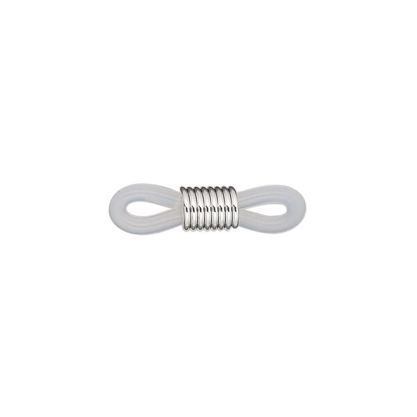 Eyeglass holder, rubber and silver-finished brass, clear, 20x5mm-26x5mm with adjustable coil. Sold per pkg of 500. image number 0