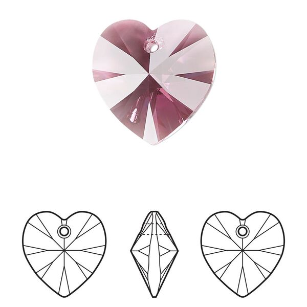 Drop 72pk rose, Swarovski® 18mm pendant heart 6228 image number 0