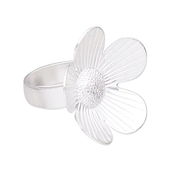 Ring, Hill Tribes, silver-plated copper, 31mm wide with 31mm flower, adjustable from size 8 to 9. Sold individually. image number 0