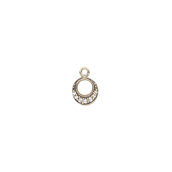Drop, quartz crystal (natural) and antiqued brass, 7mm single-sided round go-go. Sold individually. image number 0