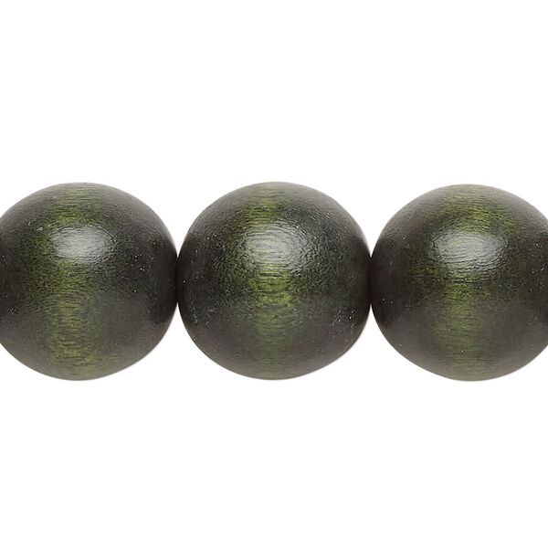 Bead, Taiwanese cheesewood (dyed / waxed), dark forest green, 15-16mm round. Sold per 15-1/2" to 16" strand. image number 0