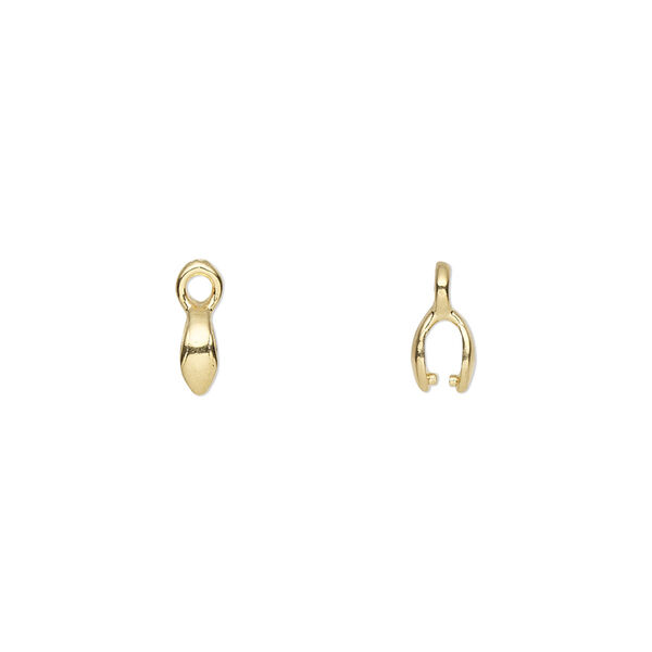 Bail, ice-pick, gold-plated brass, 6x3mm with 3.5mm grip length. Sold per pkg of 12. image number 0
