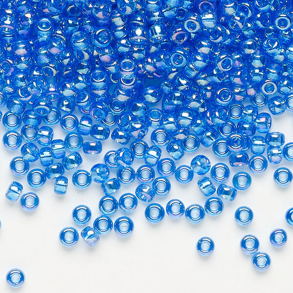 Seed bead, Miyuki, glass, pkg/50g, #8 rocaille, translucent rainbow light blue (RR-261). image number 0