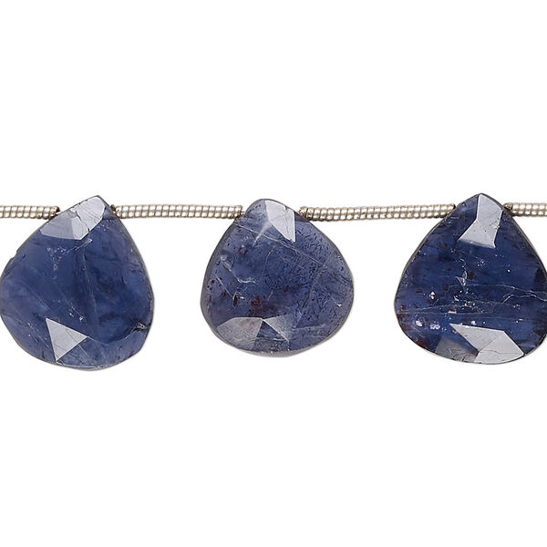 Iolite 1pkg13, hand-cut top-drilled faceted puffed teardrop bead natural 13x12mm-15x15mm image number 0