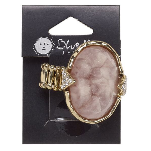 Ring, stretch, faux druzy (plastic) and gold-finished "pewter" (zinc-based alloy), clear and purple, 37x29mm oval. Sold individually. image number 0