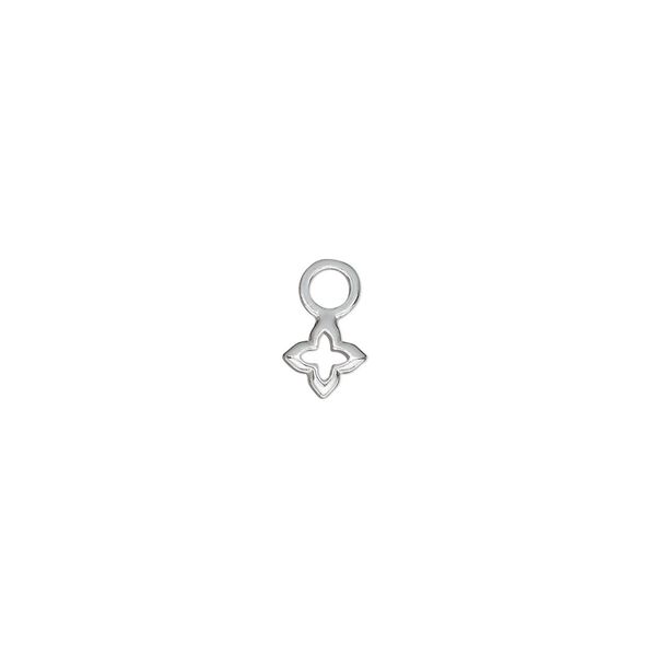 Charm, sterling silver, 5mm single-sided open flower with 4mm closed round loop. Sold per pkg of 2. image number 0