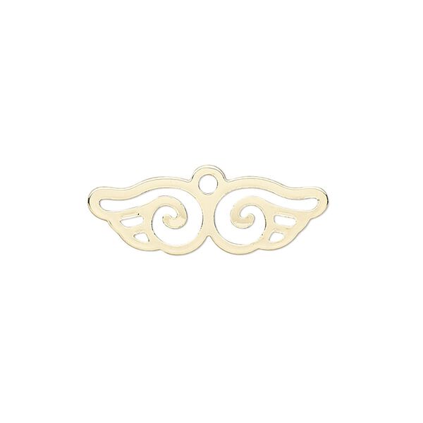 Charm, gold-finished steel, 25x8mm wing with cutout. Sold per pkg of 10. image number 0