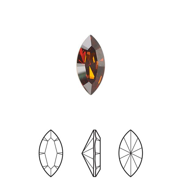 Fancy stone 12pk smoked amber foil back, Crystal Passions® 15x7mm navette 4228 image number 0