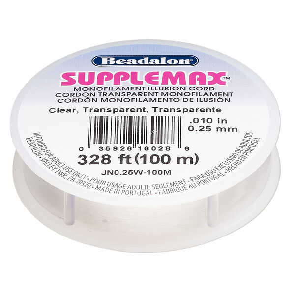 Cord, Beadalon® SUPPLEMAX™, nylon, pkg/100m, 0.25mm diameter, clear. image number 0