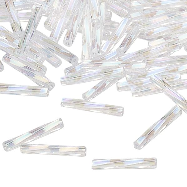 Bead, Miyuki, bugle bead, glass, pkg/250 g, 12x2mm center-drilled twisted, transparent pearl (TW-250). image number 0