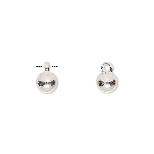 Drop, silver-finished "pewter" (zinc-based alloy), 6mm round. Sold per pkg of 10. image number 0