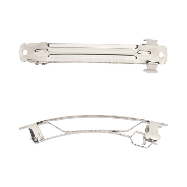 Barrette, imitation rhodium-finished steel, 79x10mm with 2 holes. Sold per pkg of 10. image number 0