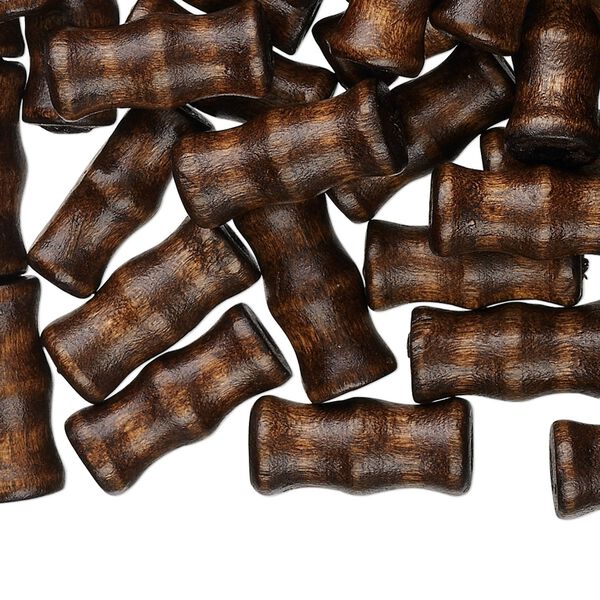 Bead, wood (dyed / waxed), dark brown, 16x7mm hand-cut bamboo. Sold per pkg of 500. image number 0