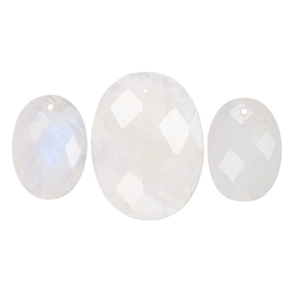 Rainbow moonstone 1pkg3, hand-cut 1-sided faceted domed oval drop natural 14x10mm / 20x15mm image number 0