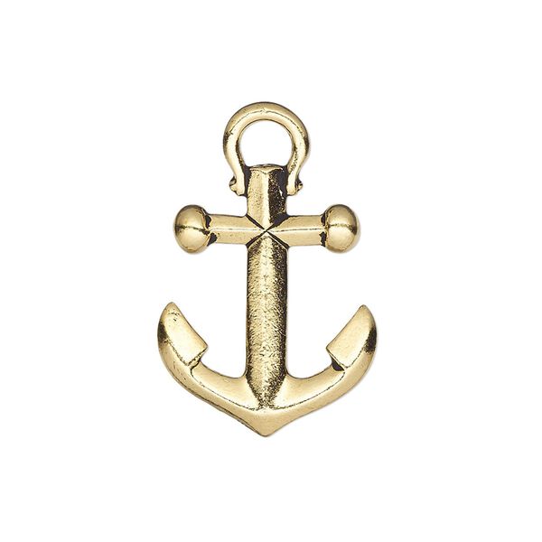 Charm, TierraCast®, antique gold-plated "pewter" (tin-based alloy), 22x18mm 3D anchor. Sold individually. image number 0