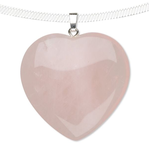 Rose quartz / brass 1pkg1, gold-finished silver-plated heart pendant 35mm image number 0