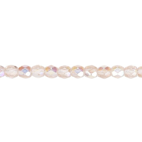 Bead, Czech fire-polished glass, light rose AB, 4mm faceted round. Sold per 15-1/2" to 16" strand. image number 0