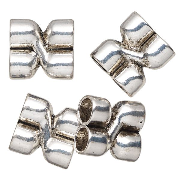 Cord end, glue-in, antique silver-finished "pewter" (zinc-based alloy), 26x25mm double round tube, 9.5mm inside diameter. Sold per pkg of 4. image number 0