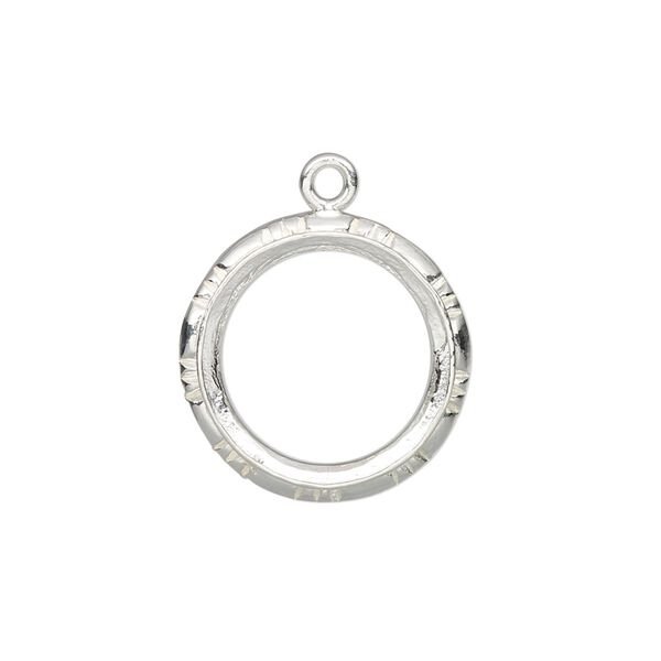 Drop, Almost Instant Jewelry®, sterling silver, 19mm round with open back and textured edge with 16mm rivoli setting. Sold individually. image number 0
