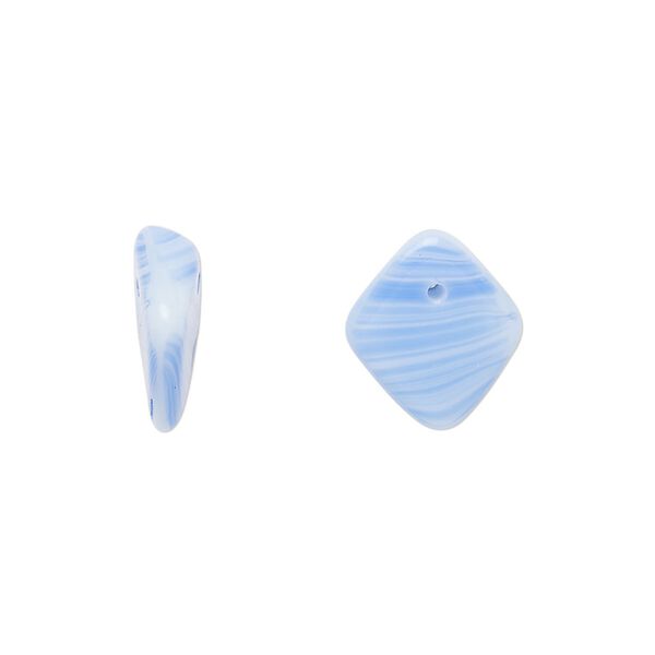 Bead, Czech pressed glass, opaque blue/white, 14x5mm diamond drop. Sold per 15" to 16" strand. image number 0
