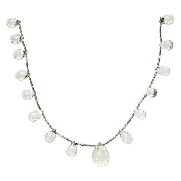 Green quartz 1pkg15, hand-cut top-drilled micro-faceted teardrop bead graduated 10x6mm-17x12mm image number 0