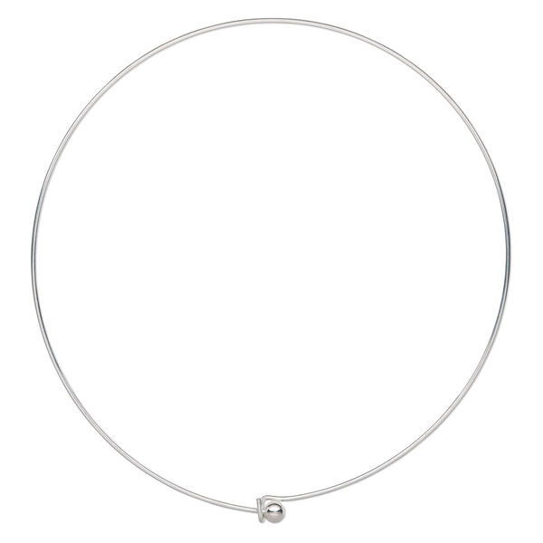 Neckwire, silver-finished brass, 1mm rigid round, 16 inches with 6mm threaded twist-off ball. Sold individually. image number 0