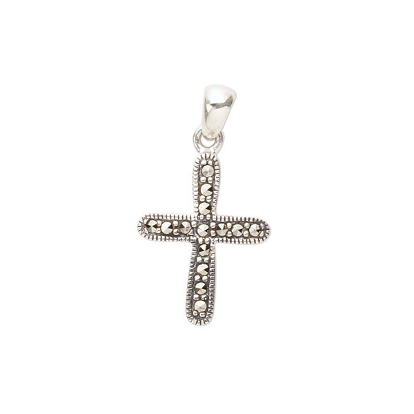 Marcasite / sterling silver 1pkg1, rounded cross pendant natural 18.5x14mm image number 0