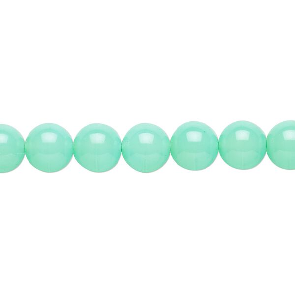 Bead, Czech dipped décor glass druk, light turquoise blue, 8mm round. Sold per 15-1/2" to 16" strand. image number 0