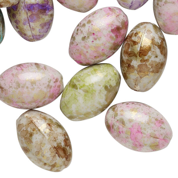 Bead mix, acrylic, mixed colors, 17x12mm oval with speckles. Sold per pkg of 50. image number 0