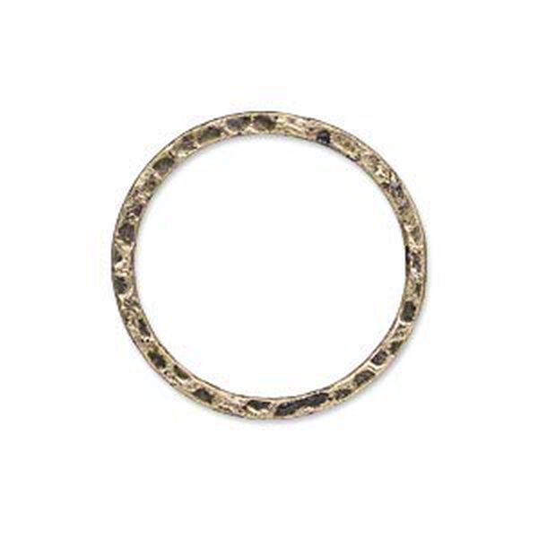 Component, antique gold-plated steel, 25mm double-sided hammered flat round. Sold per pkg of 10. image number 0