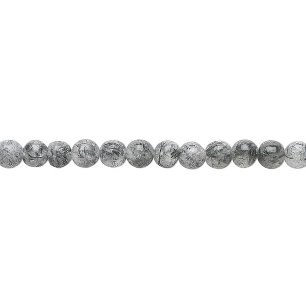 Tourmalinated quartz 1pkg1, hand-cut round bead natural 15.5-16 inch 4-5mm image number 0
