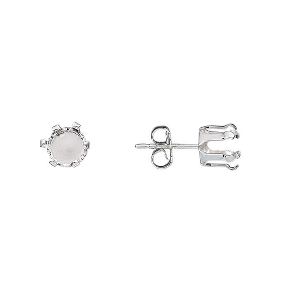 Earstud 1pkg2 Snap-Tite® sterling silver, 6mm round 6-prong setting / earnuts, 1 pair image number 0