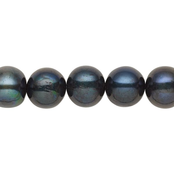Pearl, cultured freshwater (dyed), iris blue, 8-10mm semi-round with 0.4mm hole, C grade, Mohs hardness 2-1/2 to 4. Sold per 15-inch strand. image number 0