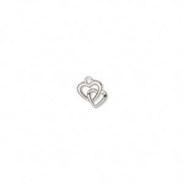 Charm, silver-plated "pewter" (zinc-based alloy), 15.5x14mm single-sided double open hearts. Sold per pkg of 2. image number 0