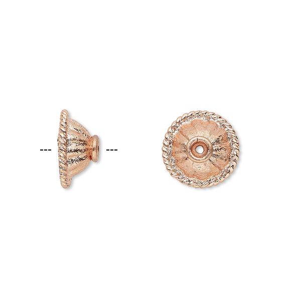 Bead cap, copper, 12x6mm corrugated round with rope edge, fits 10-12mm bead. Sold per pkg of 16. image number 0