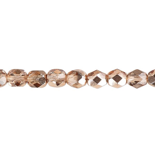 Bead, Czech fire-polished glass, opaque to translucent metallic apricot, 6mm faceted round. Sold per pkg of 1,200 (1 mass). image number 0