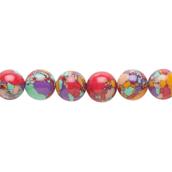 Bead, resin, multicolored, 8mm round with mosaic design. Sold per 15-1/2" to 16" strand. image number 0