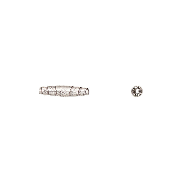 Bead, Hill Tribes, antiqued sterling silver, 11x3mm wrapped melon with sun design. Sold per pkg of 8. image number 0