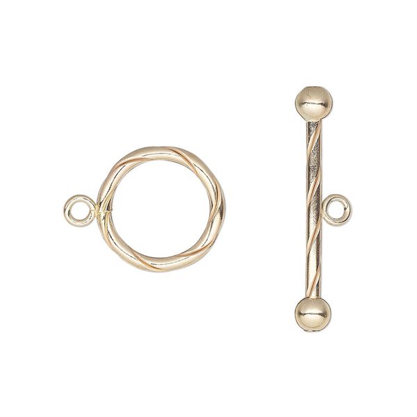 Clasp, toggle, 12Kt gold-filled, 14mm fancy round. Sold individually. image number 0