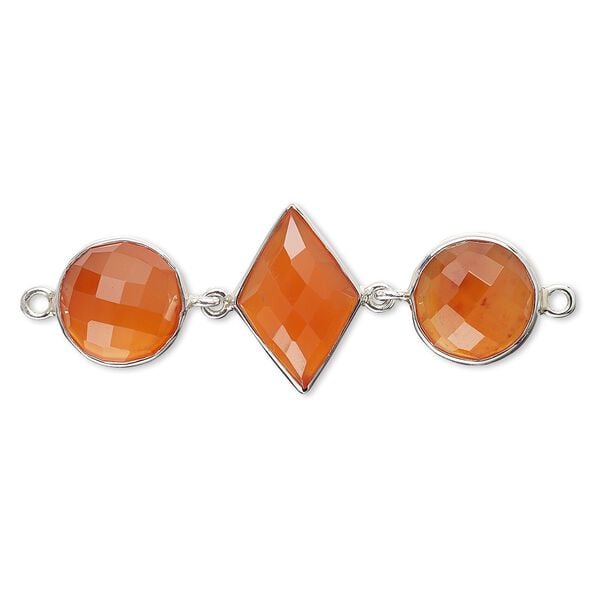 Link, carnelian (dyed / heated) and sterling silver, 40x16mm single-sided with 11mm faceted round and 16x11mm faceted diamond. Sold individually. image number 0