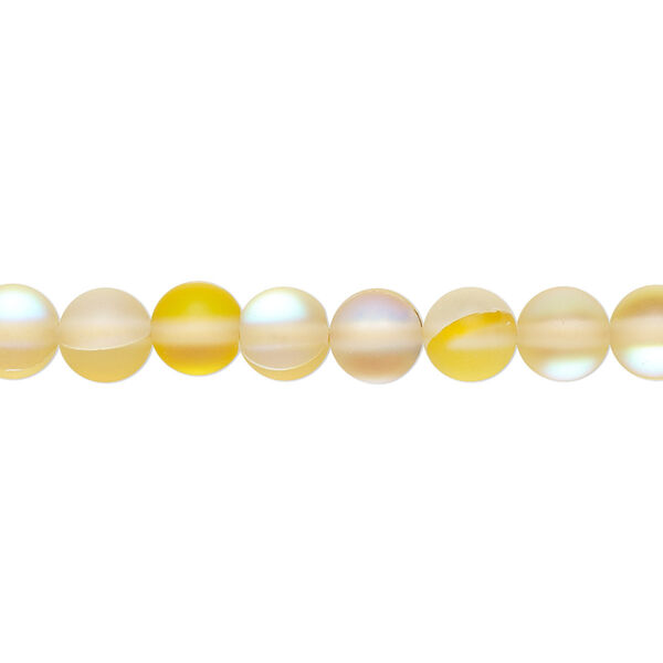 Bead, iridescent glass, translucent matte yellow, 6mm round. Sold per 15-1/2" to 16" strand. image number 0