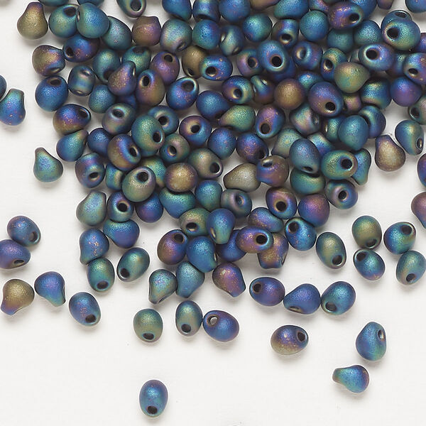 Seed bead, Miyuki, glass, pkg/250g, 4x3.4mm fringe, opaque matte rainbow black (DP-401FR). image number 0