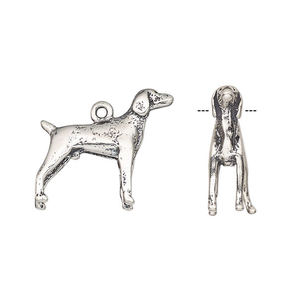 Charm, antiqued sterling silver, 19x18mm 3D Retriever. Sold individually. image number 0