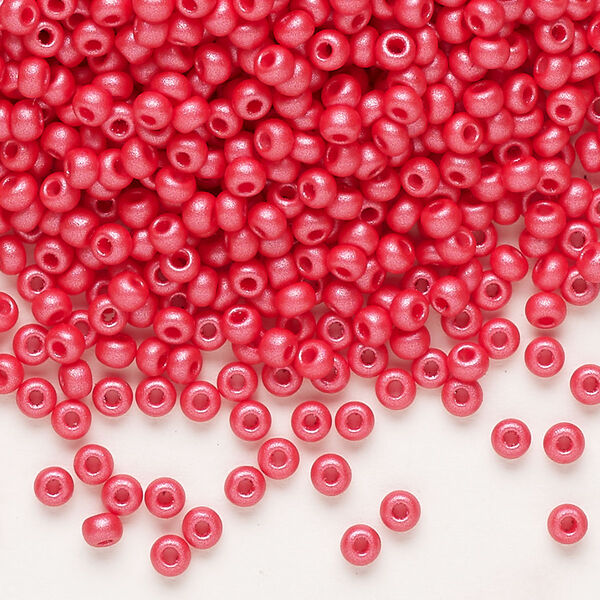 Seed bead, Preciosa Ornela Czech glass, pkg/500g, #8 rocaille, opaque PermaLux dyed red chalkwhite, (22008). image number 0