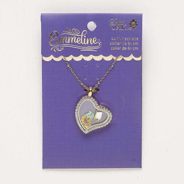 Necklace, glass / enamel / gold-finished "pewter" (zinc-based alloy) / steel, 28x27mm heart with mixed designs, 24 inches with 2-inch extender chain and lobster claw clasp. Sold individually. image number 0