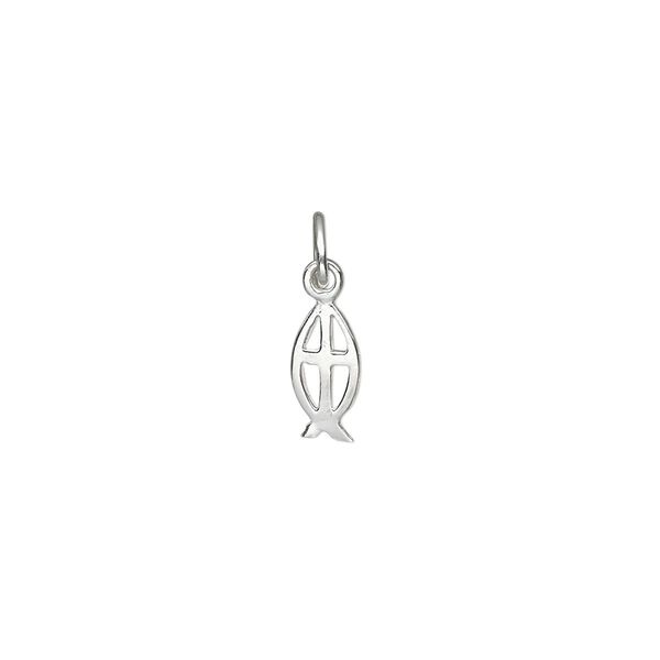 Drop, sterling silver, 10x5mm open Christian fish with cross. Sold per pkg of 2. image number 0